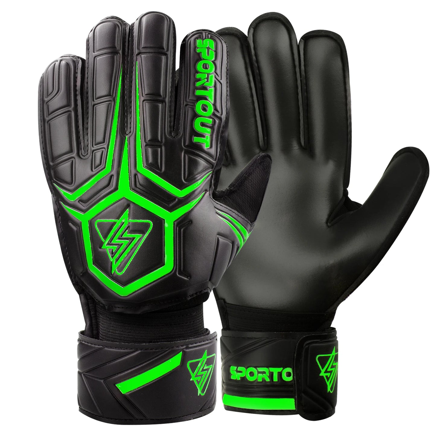 Sportout Goalie Gloves, Goalkeeper Gloves with Fingersave, Soccer Gloves, Breathable Soccer Goalie Gloves, 4mm Latex, for Kids