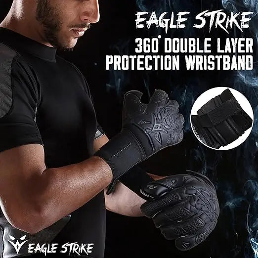 Eagle Strike Custom Soccer Gloves Latex Goalkeeper Roll Finger Adjustable Hook Loop Closure Finger Protection for Adults Youth