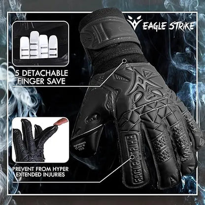 Eagle Strike Custom Soccer Gloves Latex Goalkeeper Roll Finger Adjustable Hook Loop Closure Finger Protection for Adults Youth