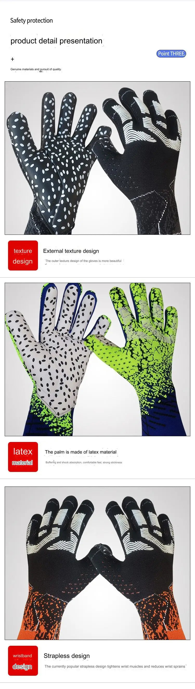 2024 Latex Goalkeeper Gloves Thickened Football Professional Protection Adults Teenager Goalkeeper Soccer Goalie Football Gloves