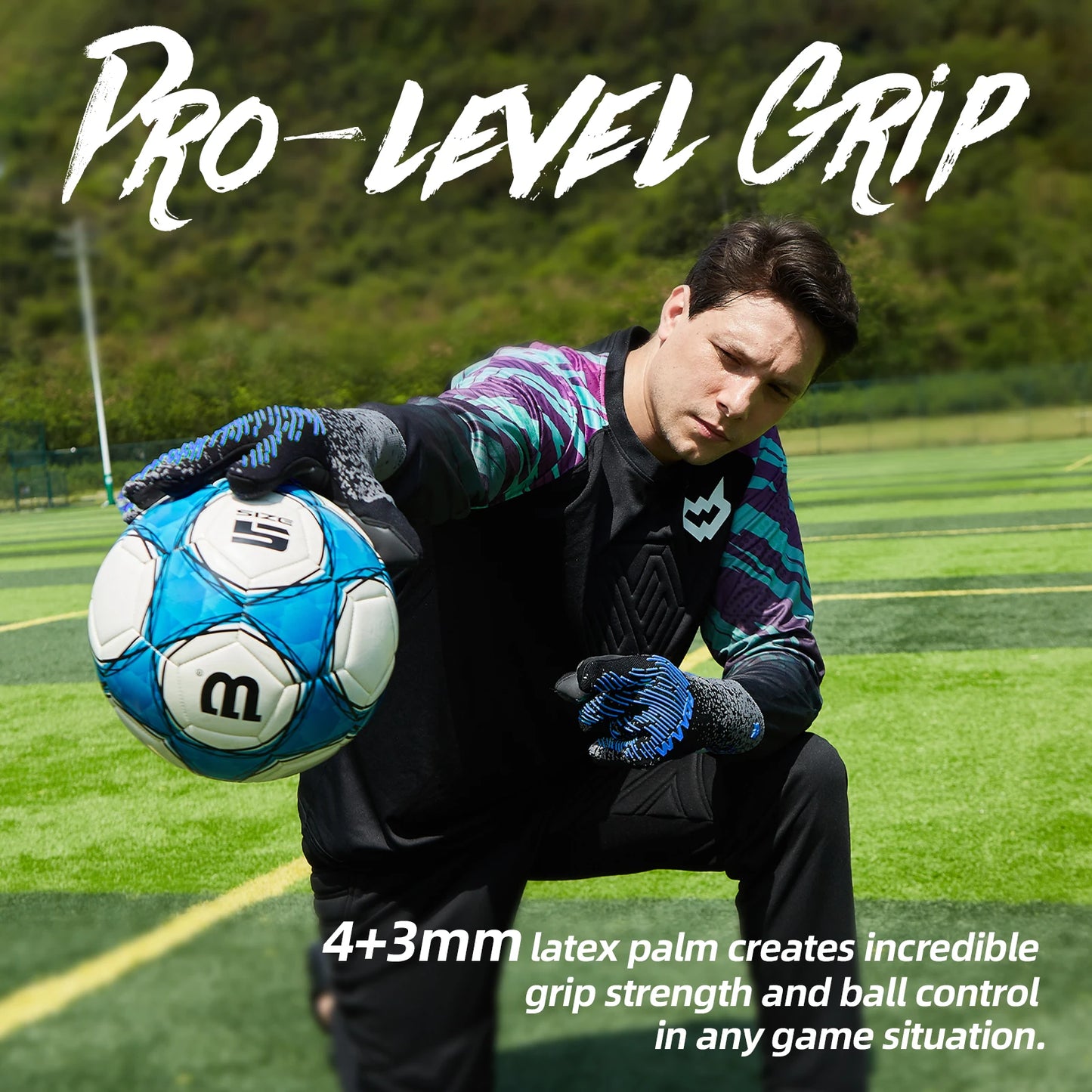 WVVOU Soccer Goalie Gloves Youth Adults, High Performance Goalkeeper Gloves, Breathable Soccer Gloves, 4+3mm Super Grip