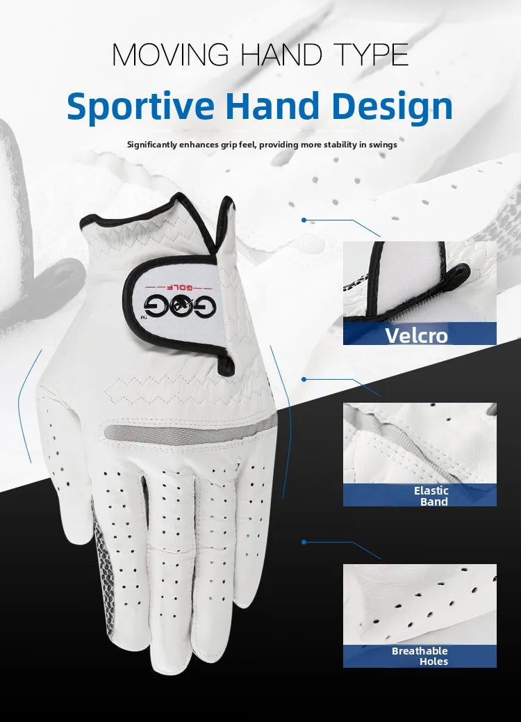 GOG Genuine Leather Golf Gloves Men's Single Hand Soft Breathable Anti-slip Wear-resistant Comfortable Sheepskin Golf Gloves