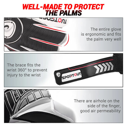 Sportout Goalie Gloves, Goalkeeper Gloves with Fingersave, Soccer Gloves, Breathable Soccer Goalie Gloves, 4mm Latex